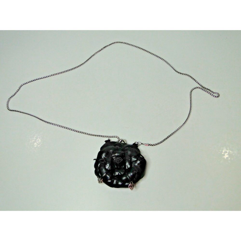 Brighton Roselie Flower 3D‎ Black Leather Chain Crossbody Small Purse Kisslock